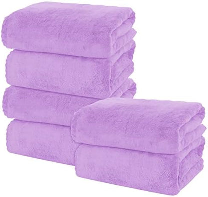 MOONQUEEN 6 Pack Premium Bath Towel Set - Quick Drying - Microfiber Coral Velvet Highly Absorbent Towels - Multipurpose Use as Bath Fitness, Bathroom, Shower, Sports, Yoga Towel (Purple)