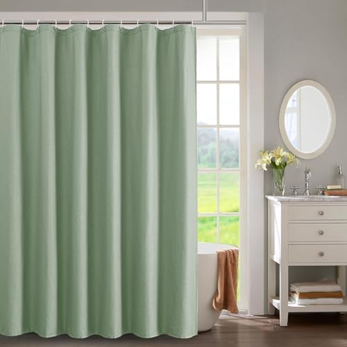 OWENIE Sage Green Shower Curtain for Bathroom 84 Inches Eatra Long, 3D Embossed Textured Cloth Waffle Shower Curtain, Modern Luxury Hotel Style, Water Repellent, Machine Washable, 72X84, Sage Green