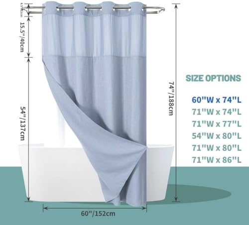 No Hook Waffle Shower Curtain with Snap-in Liner, 60x74 Inch, Frost Blue