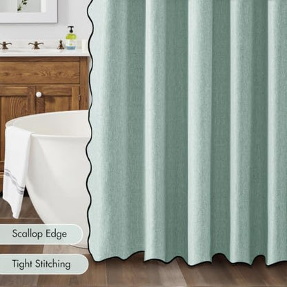 MIULEE 72"x84" Extra Long Scalloped Linen Shower Curtain Seafoam Green