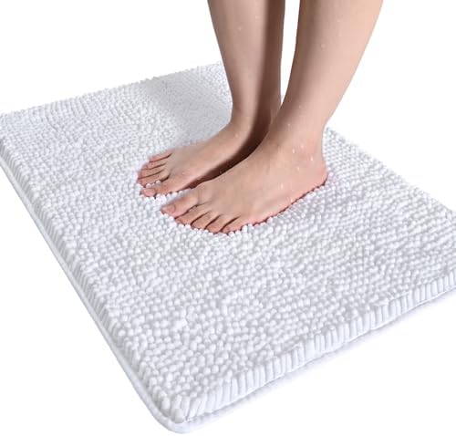 LOCHAS Luxury Bathroom Rug Shaggy Bath Mat 24 x 36 Inch, White