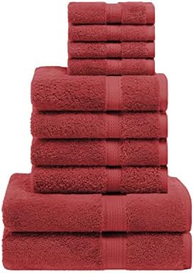 Superior Egyptian Cotton Ultra Plush & Absorbent, 10 Piece Set, Red