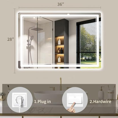 28"x36" LED Bathroom Mirror with Lights, Backlit + Front Lit, Anti-Fog, Lighted Bathroom Mirror for Wall, HD Shatterproof Tempered Glass, Dimmable, Memory Function (Horizontal/Vertical)