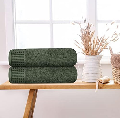 GLAMBURG 100% Cotton 2 Pack Oversized Bath Towel Set 28x55 Inches, Ultra Soft Highly Absorbant Compact Quickdry & Lightweight Large Bath Towels, Ideal for Gym Travel Camp Pool - Olive Green
