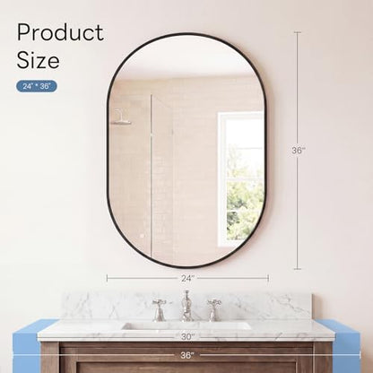 Sweetcrispy Oval Bathroom Wall Mirror, Vanity Mirror, 24x36 Inch
