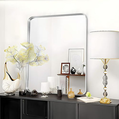 Silver Bathroom Vanity Mirror Over Sink 30x36, Large Wall Chrome Mirror