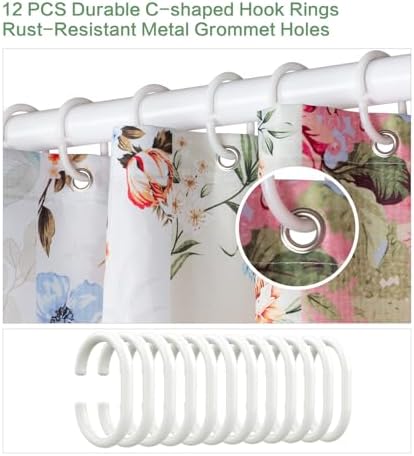 Boho Shower Curtain Patchwork Floral, Vintage Flowers Shower Curtain for Bathroom, Retro Shabby Chic Cottagecore Floral Shower Curtains Polyester Waterproof Farmhouse Decor Bath Curtains