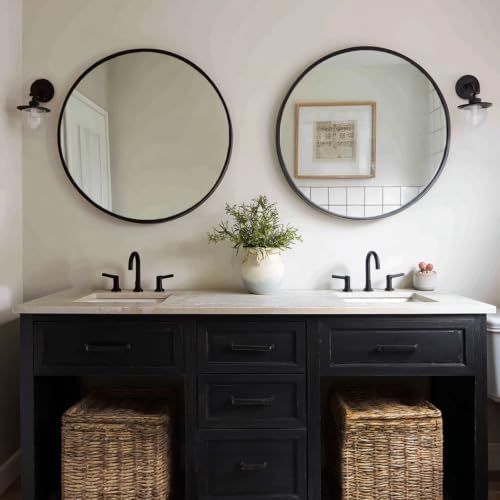 Sunniry Black Circle Mirror 28 inch, 2 Pack Round Mirror, Matte Metal Frame