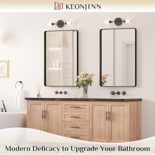 Keonjinn 24 x 36 Inch Black Vanity Mirror, Aluminum Frame Bathroom Mirror