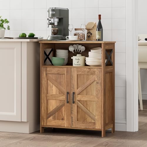Homhedy Farmhouse Bathroom Storage Cabinet with Doors, Small Floor Cabinet