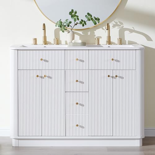 T4TREAM 48" Fluted Bathroom Vanity with Double Sink, Solid White