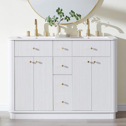 T4TREAM 48" Fluted Bathroom Vanity with Double Sink, Solid White