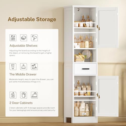 TEENFON 67" H Tall Bathroom Storage Cabinet with Barn Doors and Drawer