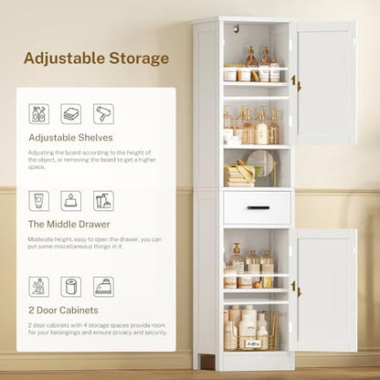 TEENFON 67" H Tall Bathroom Storage Cabinet with Barn Doors and Drawer