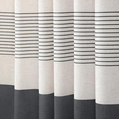 Dark Grey Boho Linen Striped Shower Curtain with Tassel 72"W X 72"L