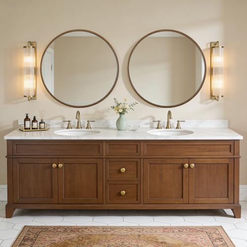 WallBeyond Round Wood Mirror, 36" Round Modern Decoration Large Circle Wall Mirror for Bathroom Living Room Bedroom Entryway, Walnut