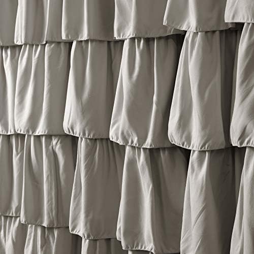 Lush Decor Ruffle Shower Curtain | Floral Textured Vintage Chic Farmhouse Style Design, Light Gray, 72" x 72"