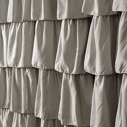 Lush Decor Ruffle Shower Curtain | Floral Textured Vintage Chic Farmhouse Style Design, Light Gray, 72" x 72"