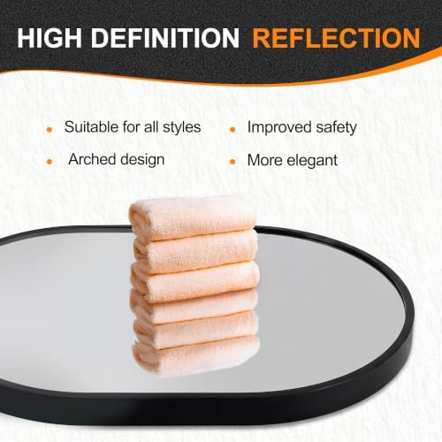 Delma 28x20 Black Oval Bathroom Mirror for Over Sink, Aluminum Frame