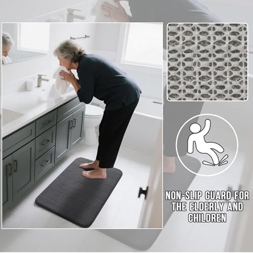 Yimobra Bathroom Runner 60"x24", Non Slip Memory Foam Bath Mat, Super Soft Water Absorbent Hallway Carpet, Machine Washable Rug for Vanity Tub Shower, Dark Gray
