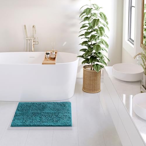 Hearth & Harbor Bathroom Rugs, Chenille Bath Mat - Machine Washable Bath Mats for Bathroom Non-Slip Backing Rubber, Quick Dry Bathroom Mat