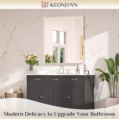 Keonjinn 32 x 36 Inch Brushed Nickel Bathroom Mirrors for Over Sink
