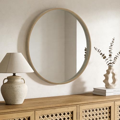 WallBeyond Round Wood Mirror, 32" Round Modern Decoration Large Circle Wall Mirror for Bathroom Living Room Bedroom Entryway, Honey