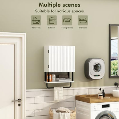RUSTOWN Fluted Bathroom Wall Cabinet with 2 Doors, 3-Tier Medicine Cabinet