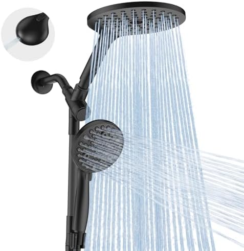 MakeFit Dual Handheld Shower Head Combo, 2-in-1 Rain Shower Heads System 8 Inch Rainfall Shower Head and 10 Modes High Pressure Hand Held Showerhead with Built-in Power Wash