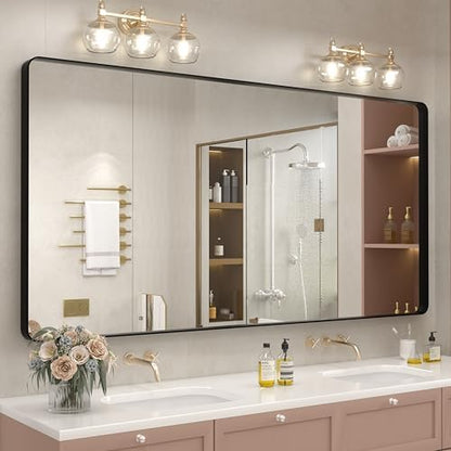 66x40 Inch Black Metal Framed Bathrrom Mirror for Wall