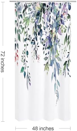 Gibelle Green Eucalyptus Shower Curtain, Watercolor Floral Print, 48x72