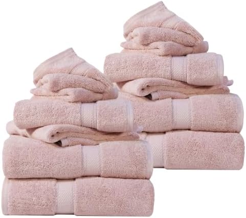 SUPERIOR Egyptian Cotton Ultra Plush & Absorbent, 12 Piece Set, Tea Rose