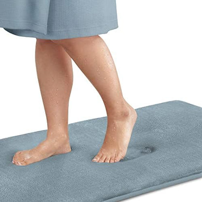 Memory Foam Bath Mat Non Slip Absorbent Super Cozy Velvet Bathroom Rug Carpet (60 inches X 24 inches, Smoke Blue)