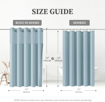 BTTN Fog Blue Ringless Linen Textured Shower Curtain with Snap Liner, 72x75