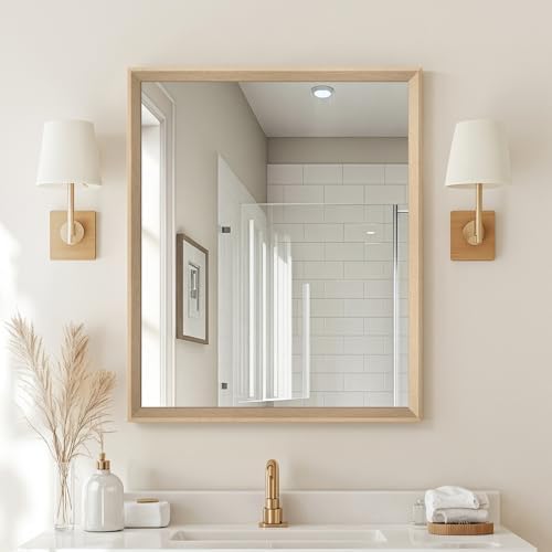 Oak Wood Effect Framed Wall Mirror, 30x36 Rectangle Mirror