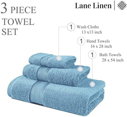 LANE LINEN Bath Towel Set Soft Absorbent Quick Dry 100% Cotton - Blue
