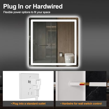 LED Bathroom Mirror with Lights, 30 x 30 Lighted Vanity Wall Mirror