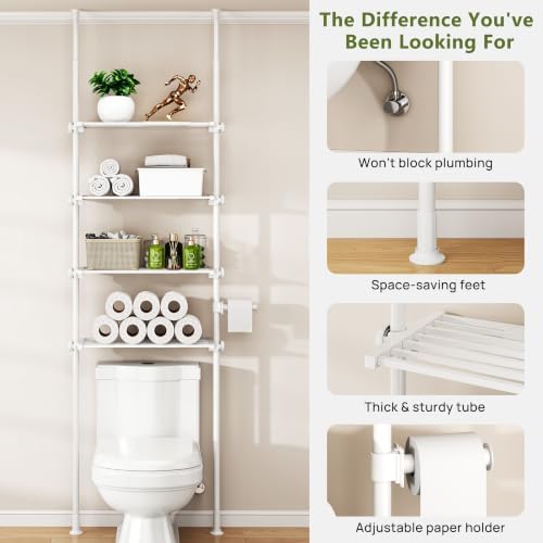 ALLZONE Tension Mount Over The Toilet Storage Shelf, No-Drill, Slim Design