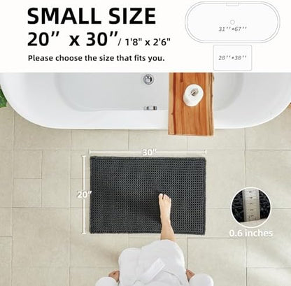 TYUU Black Waffle Bath Mat, Boho Bathroom Rugs Non Slip Washable, 30x20