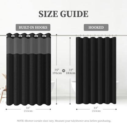 BTTN 84x75 Ringless Linen Textured Shower Curtain with Snap in Liner, Black