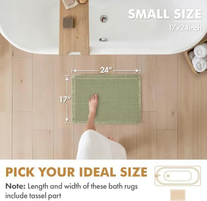 MIULEE Set of 2 Waffle Bathroom Rugs Boho Bath Mat Sage Green 17x24 Inch