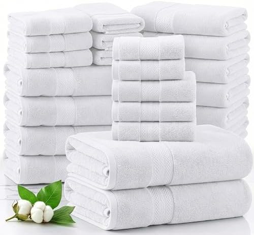 LANE LINEN Bath Towel Set 100% Cotton 24 Piece Soft Absorbent - White
