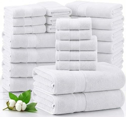 LANE LINEN Bath Towel Set 100% Cotton 24 Piece Soft Absorbent - White