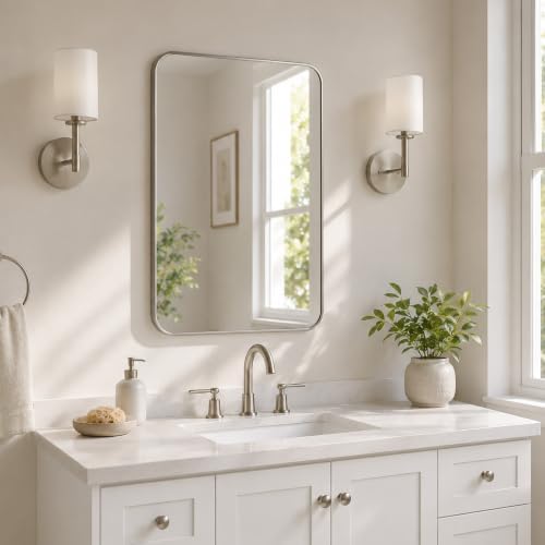 24x36 Inch Brushed Nickel Rounded Rectangle Bathroom Vanity Mirror