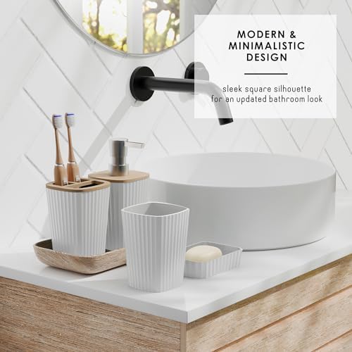 Clara Clark Bathroom Set - White Bathroom Accessories Set, 6PC Bathroom Accessory Set, Bathroom Sets with Bathroom Rugs, Toilet Brush, Trash Can & Soap Dispenser