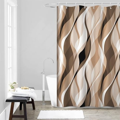 Brown Striped Shower Curtain with Hooks for Bathroom 60x72 Inch