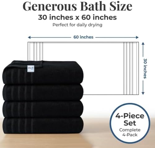 Avalon Towels Bath Towels Set of 4, Size 30 x 60 Inches, Highly Soft and Absorbent, Quick Drying, Lightweight, Perfect for Daily Use