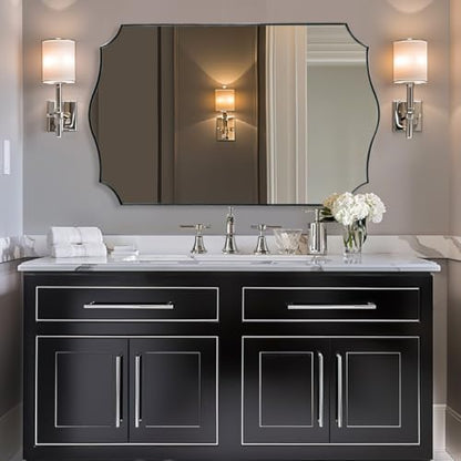 ANDY STAR 30x48 Inch Large Chrome Mirror, Polished Chrome Bathroom Mirror, Modern Rectangle Mirror with Wavy Design Ideal for Home Decor, Rust-Proof Stainless Steel Metal Frame