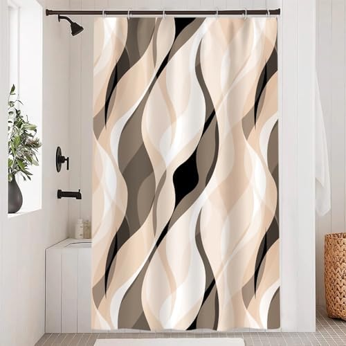 Cream Striped Stall Shower Curtain with Hooks, 48x72 Inch