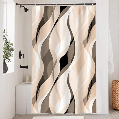 Cream Striped Stall Shower Curtain with Hooks, 48x72 Inch